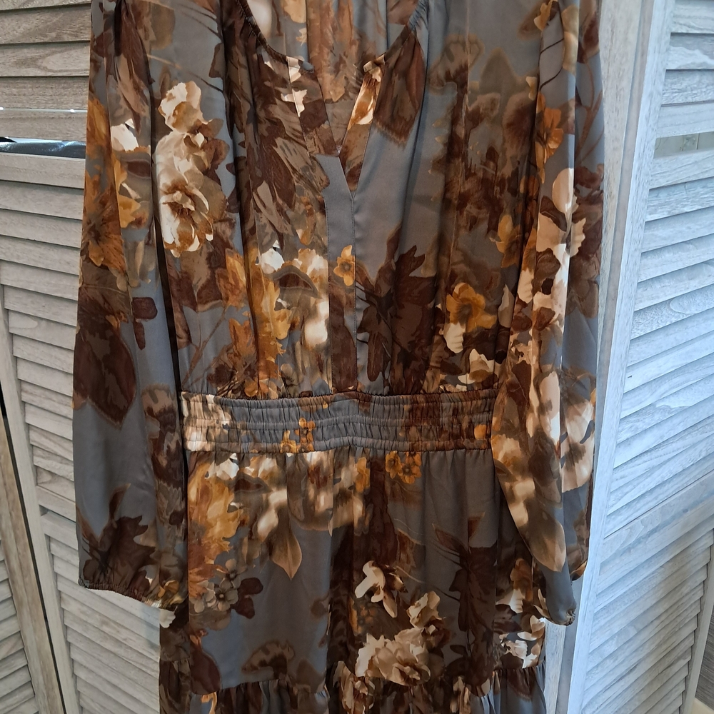 Simply Vera Vera Wang Floral Long Sleeve Dress - Brown and Cream